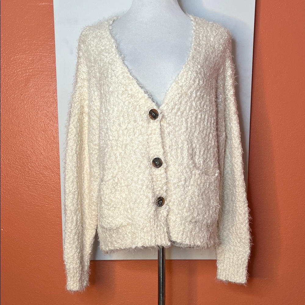 White Birch Fuzzy White Cardigan